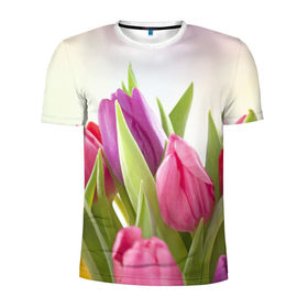 Мужская футболка 3D спортивная с принтом Тюльпаны в Санкт-Петербурге, 100% полиэстер с улучшенными характеристиками | приталенный силуэт, круглая горловина, широкие плечи, сужается к линии бедра | Тематика изображения на принте: 8 марта | аромат | букет | вазон | великолепие | дача | девушки | женщины | краски | красота | куст | лужайка | милые цветы | огород | палитра | прелесть | радуга | растение | тюльпаны