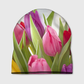 Шапка 3D с принтом Тюльпаны в Санкт-Петербурге, 100% полиэстер | универсальный размер, печать по всей поверхности изделия | 8 марта | аромат | букет | вазон | великолепие | дача | девушки | женщины | краски | красота | куст | лужайка | милые цветы | огород | палитра | прелесть | радуга | растение | тюльпаны