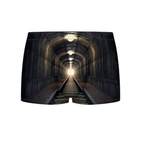 Мужские трусы 3D с принтом Бескрайний тоннель в Санкт-Петербурге, 50% хлопок, 50% полиэстер | классическая посадка, на поясе мягкая тканевая резинка | железная дорога | иллюзия | коридор | свет в конце тоннеля | тоннель