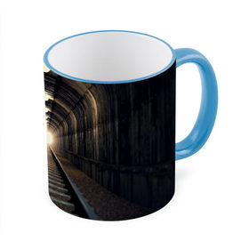 Кружка 3D с принтом Бескрайний тоннель в Санкт-Петербурге, керамика | ёмкость 330 мл | железная дорога | иллюзия | коридор | свет в конце тоннеля | тоннель