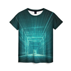 Женская футболка 3D с принтом Цифровой тоннель в Санкт-Петербурге, 100% полиэфир ( синтетическое хлопкоподобное полотно) | прямой крой, круглый вырез горловины, длина до линии бедер | глубины сознания | интернет | коридор | матрица | оптическая иллюзия | секрет | сеть | тайна | тоннель