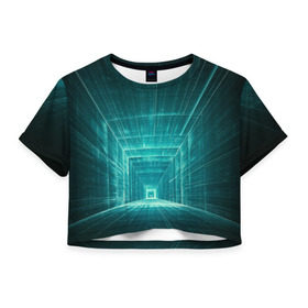 Женская футболка 3D укороченная с принтом Цифровой тоннель в Санкт-Петербурге, 100% полиэстер | круглая горловина, длина футболки до линии талии, рукава с отворотами | глубины сознания | интернет | коридор | матрица | оптическая иллюзия | секрет | сеть | тайна | тоннель