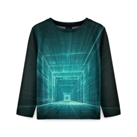 Детский лонгслив 3D с принтом Цифровой тоннель в Санкт-Петербурге, 100% полиэстер | длинные рукава, круглый вырез горловины, полуприлегающий силуэт
 | глубины сознания | интернет | коридор | матрица | оптическая иллюзия | секрет | сеть | тайна | тоннель