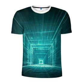 Мужская футболка 3D спортивная с принтом Цифровой тоннель в Санкт-Петербурге, 100% полиэстер с улучшенными характеристиками | приталенный силуэт, круглая горловина, широкие плечи, сужается к линии бедра | глубины сознания | интернет | коридор | матрица | оптическая иллюзия | секрет | сеть | тайна | тоннель