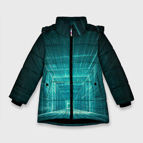 Зимняя куртка для девочек 3D с принтом Цифровой тоннель в Санкт-Петербурге, ткань верха — 100% полиэстер; подклад — 100% полиэстер, утеплитель — 100% полиэстер. | длина ниже бедра, удлиненная спинка, воротник стойка и отстегивающийся капюшон. Есть боковые карманы с листочкой на кнопках, утяжки по низу изделия и внутренний карман на молнии. 

Предусмотрены светоотражающий принт на спинке, радужный светоотражающий элемент на пуллере молнии и на резинке для утяжки. | глубины сознания | интернет | коридор | матрица | оптическая иллюзия | секрет | сеть | тайна | тоннель