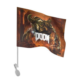 Флаг для автомобиля с принтом Doom 4 Hell Cyberdemon в Санкт-Петербурге, 100% полиэстер | Размер: 30*21 см | cyberdemon | demon | doom | hell | дум