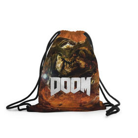 Рюкзак-мешок 3D с принтом Doom 4 Hell Cyberdemon в Санкт-Петербурге, 100% полиэстер | плотность ткани — 200 г/м2, размер — 35 х 45 см; лямки — толстые шнурки, застежка на шнуровке, без карманов и подкладки | cyberdemon | demon | doom | hell | дум