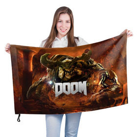 Флаг 3D с принтом Doom 4 Hell Cyberdemon в Санкт-Петербурге, 100% полиэстер | плотность ткани — 95 г/м2, размер — 67 х 109 см. Принт наносится с одной стороны | Тематика изображения на принте: cyberdemon | demon | doom | hell | дум