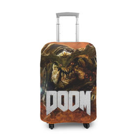 Чехол для чемодана 3D с принтом Doom 4 Hell Cyberdemon в Санкт-Петербурге, 86% полиэфир, 14% спандекс | двустороннее нанесение принта, прорези для ручек и колес | Тематика изображения на принте: cyberdemon | demon | doom | hell | дум
