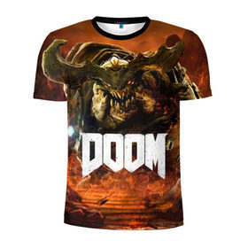 Мужская футболка 3D спортивная с принтом Doom 4 Hell Cyberdemon в Санкт-Петербурге, 100% полиэстер с улучшенными характеристиками | приталенный силуэт, круглая горловина, широкие плечи, сужается к линии бедра | Тематика изображения на принте: cyberdemon | demon | doom | hell | дум