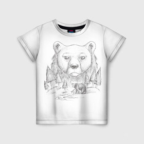 Детская футболка 3D с принтом Медведица в Санкт-Петербурге, 100% гипоаллергенный полиэфир | прямой крой, круглый вырез горловины, длина до линии бедер, чуть спущенное плечо, ткань немного тянется | Тематика изображения на принте: арт | лес | медведь | природа | рисунок