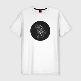 Мужская футболка премиум с принтом Космонавт 9.9 в Санкт-Петербурге, 92% хлопок, 8% лайкра | приталенный силуэт, круглый вырез ворота, длина до линии бедра, короткий рукав | astro | moon | space | star | stars | астронавт | звезды | земля | космонавт | космос | луна | скафандр