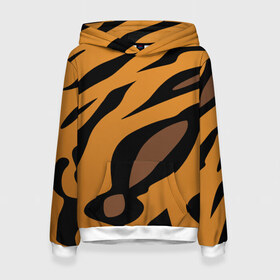 Женская толстовка 3D с принтом Шерсть тигра в Санкт-Петербурге, 100% полиэстер  | двухслойный капюшон со шнурком для регулировки, мягкие манжеты на рукавах и по низу толстовки, спереди карман-кенгуру с мягким внутренним слоем. | оранжевый | текстура | тигр