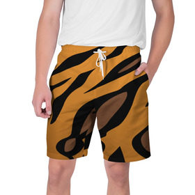 Мужские шорты 3D с принтом Шерсть тигра в Санкт-Петербурге,  полиэстер 100% | прямой крой, два кармана без застежек по бокам. Мягкая трикотажная резинка на поясе, внутри которой широкие завязки. Длина чуть выше колен | оранжевый | текстура | тигр