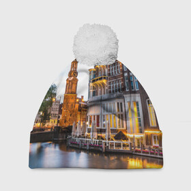 Шапка 3D c помпоном с принтом Амстердам в Санкт-Петербурге, 100% полиэстер | универсальный размер, печать по всей поверхности изделия | нидерланды | пейзаж
