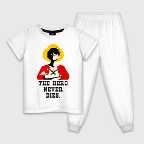 Детская пижама хлопок с принтом The hero NEVER dies. в Санкт-Петербурге, 100% хлопок |  брюки и футболка прямого кроя, без карманов, на брюках мягкая резинка на поясе и по низу штанин
 | luffy | one piese | ван пис | луффи | мугивара
