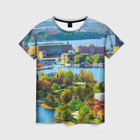 Женская футболка 3D с принтом Швеция в Санкт-Петербурге, 100% полиэфир ( синтетическое хлопкоподобное полотно) | прямой крой, круглый вырез горловины, длина до линии бедер | europe | stockholm | sweden | европа | ес | каникулы | отпуск | стокгольм | туризм | швеция