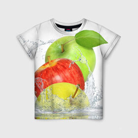 Детская футболка 3D с принтом Яблоки в Санкт-Петербурге, 100% гипоаллергенный полиэфир | прямой крой, круглый вырез горловины, длина до линии бедер, чуть спущенное плечо, ткань немного тянется | фрукты | яблоки