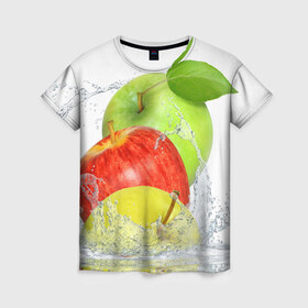 Женская футболка 3D с принтом Яблоки в Санкт-Петербурге, 100% полиэфир ( синтетическое хлопкоподобное полотно) | прямой крой, круглый вырез горловины, длина до линии бедер | фрукты | яблоки