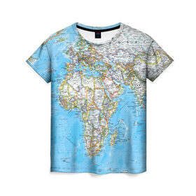 Женская футболка 3D с принтом Карта 2 в Санкт-Петербурге, 100% полиэфир ( синтетическое хлопкоподобное полотно) | прямой крой, круглый вырез горловины, длина до линии бедер | map | world | карта | мир