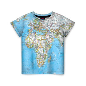 Детская футболка 3D с принтом Карта 2 в Санкт-Петербурге, 100% гипоаллергенный полиэфир | прямой крой, круглый вырез горловины, длина до линии бедер, чуть спущенное плечо, ткань немного тянется | map | world | карта | мир