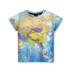 Детская футболка 3D с принтом Карта 10 в Санкт-Петербурге, 100% гипоаллергенный полиэфир | прямой крой, круглый вырез горловины, длина до линии бедер, чуть спущенное плечо, ткань немного тянется | map | world | карта | мир