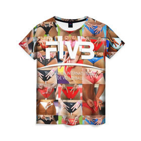 Женская футболка 3D с принтом Волейбол 1 в Санкт-Петербурге, 100% полиэфир ( синтетическое хлопкоподобное полотно) | прямой крой, круглый вырез горловины, длина до линии бедер | fiv3 | volleyball | волейбол