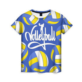 Женская футболка 3D с принтом Волейбол 6 в Санкт-Петербурге, 100% полиэфир ( синтетическое хлопкоподобное полотно) | прямой крой, круглый вырез горловины, длина до линии бедер | volleyball | волейбол