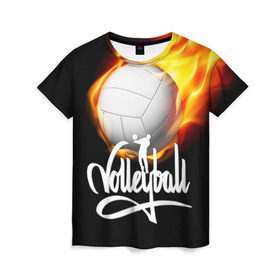 Женская футболка 3D с принтом Волейбол 28 в Санкт-Петербурге, 100% полиэфир ( синтетическое хлопкоподобное полотно) | прямой крой, круглый вырез горловины, длина до линии бедер | volleyball | волейбол