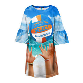 Детское платье 3D с принтом Волейбол 37 в Санкт-Петербурге, 100% полиэстер | прямой силуэт, чуть расширенный к низу. Круглая горловина, на рукавах — воланы | champion | select | volleyball | волейбол