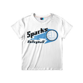 Детская футболка 3D с принтом Волейбол 50 в Санкт-Петербурге, 100% гипоаллергенный полиэфир | прямой крой, круглый вырез горловины, длина до линии бедер, чуть спущенное плечо, ткань немного тянется | sparks | volleyball | волейбол