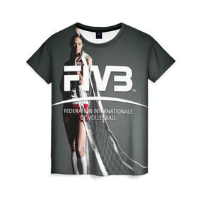 Женская футболка 3D с принтом Волейбол 80 в Санкт-Петербурге, 100% полиэфир ( синтетическое хлопкоподобное полотно) | прямой крой, круглый вырез горловины, длина до линии бедер | fiv3 | volleyball | волейбол