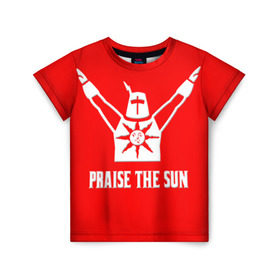 Детская футболка 3D с принтом Dark Souls 4 в Санкт-Петербурге, 100% гипоаллергенный полиэфир | прямой крой, круглый вырез горловины, длина до линии бедер, чуть спущенное плечо, ткань немного тянется | dark souls | praise the sun | you died | дарк соулс