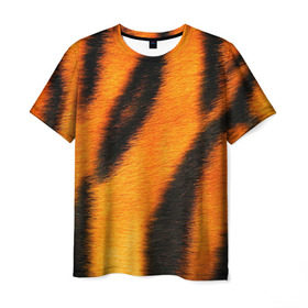 Мужская футболка 3D с принтом Шкура тигра в Санкт-Петербурге, 100% полиэфир | прямой крой, круглый вырез горловины, длина до линии бедер | кошка | полосатая | текстуры | тигр