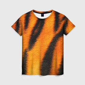 Женская футболка 3D с принтом Шкура тигра в Санкт-Петербурге, 100% полиэфир ( синтетическое хлопкоподобное полотно) | прямой крой, круглый вырез горловины, длина до линии бедер | кошка | полосатая | текстуры | тигр