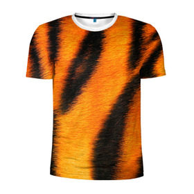Мужская футболка 3D спортивная с принтом Шкура тигра в Санкт-Петербурге, 100% полиэстер с улучшенными характеристиками | приталенный силуэт, круглая горловина, широкие плечи, сужается к линии бедра | кошка | полосатая | текстуры | тигр