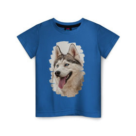 Детская футболка хлопок с принтом Симпотяга волк в Санкт-Петербурге, 100% хлопок | круглый вырез горловины, полуприлегающий силуэт, длина до линии бедер | зверь | серый | хаски | хаски бандит