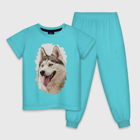 Детская пижама хлопок с принтом Симпотяга волк в Санкт-Петербурге, 100% хлопок |  брюки и футболка прямого кроя, без карманов, на брюках мягкая резинка на поясе и по низу штанин
 | зверь | серый | хаски | хаски бандит