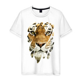 Мужская футболка хлопок с принтом Лик тигра в Санкт-Петербурге, 100% хлопок | прямой крой, круглый вырез горловины, длина до линии бедер, слегка спущенное плечо. | tiger | дикая кошка | тигр | хищник