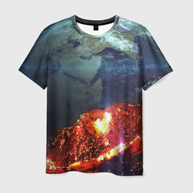 Мужская футболка 3D с принтом Взрыв планеты в Санкт-Петербурге, 100% полиэфир | прямой крой, круглый вырез горловины, длина до линии бедер | 