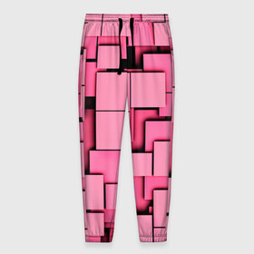 Мужские брюки 3D с принтом Кубики в Санкт-Петербурге, 100% полиэстер | манжеты по низу, эластичный пояс регулируется шнурком, по бокам два кармана без застежек, внутренняя часть кармана из мелкой сетки | квадраты | объем | плитка | розовый