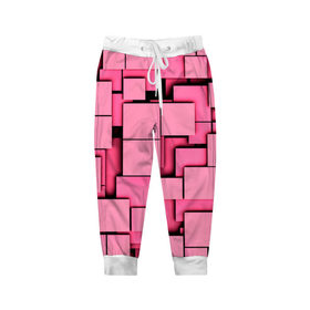Детские брюки 3D с принтом Кубики в Санкт-Петербурге, 100% полиэстер | манжеты по низу, эластичный пояс регулируется шнурком, по бокам два кармана без застежек, внутренняя часть кармана из мелкой сетки | квадраты | объем | плитка | розовый