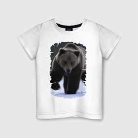 Детская футболка хлопок с принтом Русский медведь в Санкт-Петербурге, 100% хлопок | круглый вырез горловины, полуприлегающий силуэт, длина до линии бедер | берлога | животное | зверь | косолапый | медведь | мишка | потапыч | хищник | хозяин тайги