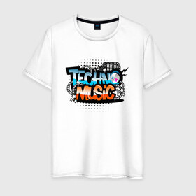 Мужская футболка хлопок с принтом Techno music Музыка техно в Санкт-Петербурге, 100% хлопок | прямой крой, круглый вырез горловины, длина до линии бедер, слегка спущенное плечо. | Тематика изображения на принте: 