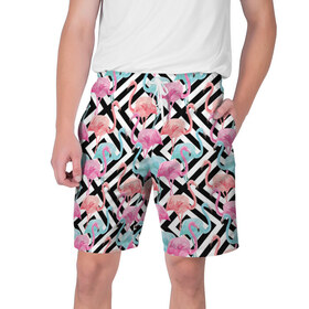 Мужские шорты 3D с принтом Flamingo в Санкт-Петербурге,  полиэстер 100% | прямой крой, два кармана без застежек по бокам. Мягкая трикотажная резинка на поясе, внутри которой широкие завязки. Длина чуть выше колен | flamingo
