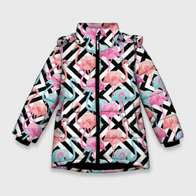 Зимняя куртка для девочек 3D с принтом Flamingo в Санкт-Петербурге, ткань верха — 100% полиэстер; подклад — 100% полиэстер, утеплитель — 100% полиэстер. | длина ниже бедра, удлиненная спинка, воротник стойка и отстегивающийся капюшон. Есть боковые карманы с листочкой на кнопках, утяжки по низу изделия и внутренний карман на молнии. 

Предусмотрены светоотражающий принт на спинке, радужный светоотражающий элемент на пуллере молнии и на резинке для утяжки. | flamingo