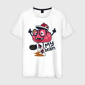 Мужская футболка хлопок с принтом Dancing brain в Санкт-Петербурге, 100% хлопок | прямой крой, круглый вырез горловины, длина до линии бедер, слегка спущенное плечо. | brain | dance