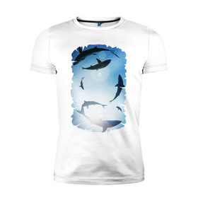 Мужская футболка премиум с принтом Акулы в Санкт-Петербурге, 92% хлопок, 8% лайкра | приталенный силуэт, круглый вырез ворота, длина до линии бедра, короткий рукав | акулы | море