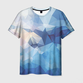 Мужская футболка 3D с принтом Абстракция в Санкт-Петербурге, 100% полиэфир | прямой крой, круглый вырез горловины, длина до линии бедер | полигоны | синий | треугольники