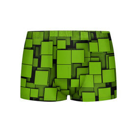 Мужские трусы 3D с принтом Зеленые кубики в Санкт-Петербурге, 50% хлопок, 50% полиэстер | классическая посадка, на поясе мягкая тканевая резинка | кубы | текстура